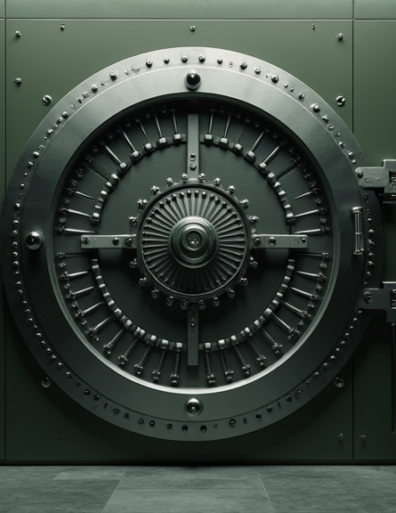 A heavy, circular, state-of-the-art vault door, symbolizing immense security.